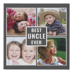 Best Uncle Ever 4 Photo Collage Gray Faux Canvas Print