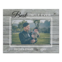 Best Uncle Ever Custom Photo Rustic Gray Wood   Faux Canvas Print