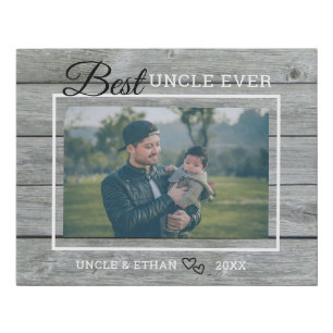 Best Uncle Ever Custom Photo Rustic Gray Wood   Faux Canvas Print