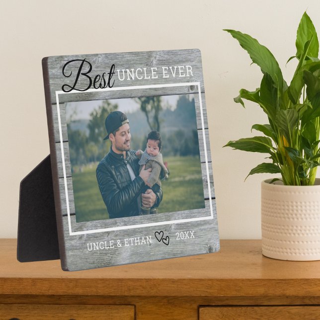 Best Uncle Ever Custom Photo Rustic Gray Wood Plaque (Creator Uploaded)