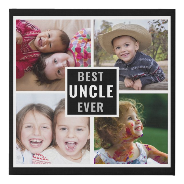 Best Uncle Ever Father`s Day 4 Photo Black Faux Canvas Print (Front)