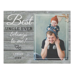 Best Uncle Ever Gift Photo Rustic Gray Wood Faux Canvas Print