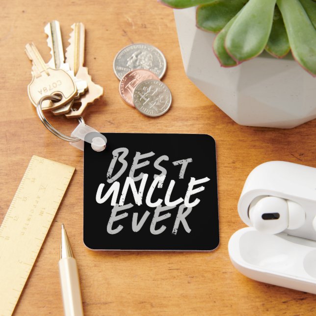 Best Uncle Ever Modern White and Gray Grunge Keychain (Desk)