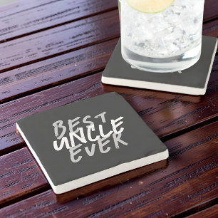 Best Uncle Ever Modern White and Gray Grunge Stone Coaster