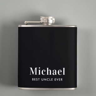 Best Uncle Ever Monogram Black Flask