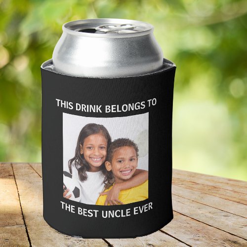 Best Uncle Ever Personalized Photo Black Can Cooler