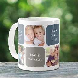 Best Uncle Ever Personalized Photos Blue Grey Coffee Mug