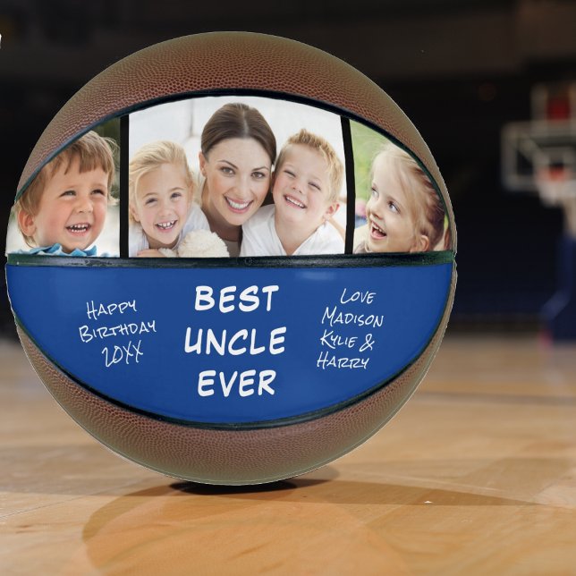 Best Uncle Ever Photo Personalized Blue Basketball (Creator Uploaded)