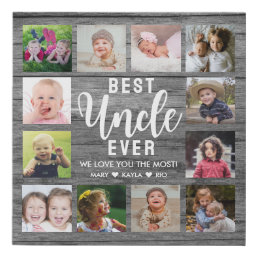 Best Uncle Ever Rustic Gray Wood  Photo Collage    Faux Canvas Print