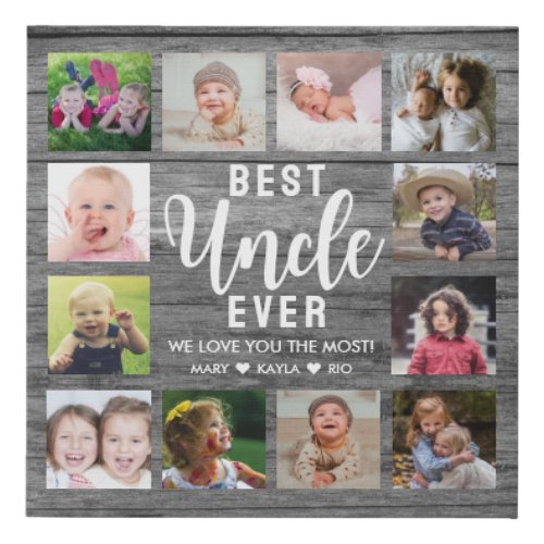 Best Uncle Ever Rustic Gray Wood  Photo Collage    Faux Canvas Print