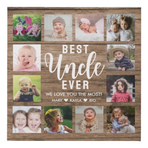 Best Uncle Ever Rustic Wood  12 Photo Collage    Faux Canvas Print