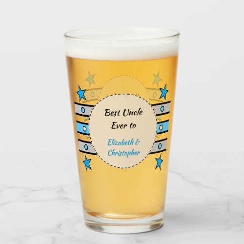 Best Uncle we love you names stars blue beer Glass