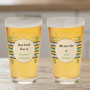 Best Uncle we love you names stars green beer Glass
