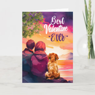 Best Valentine Ever Young Couple and Dog Holiday Card
