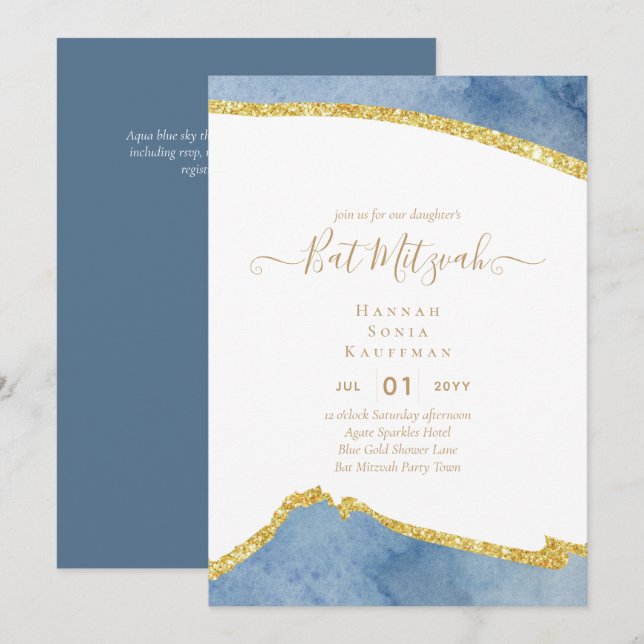 Best Value Agate Glitter BAT MITZVAH Invitations (Front/Back)