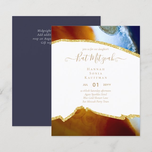 Best Value Agate Glitter BAT MITZVAH Invitations (Front/Back)