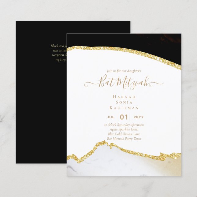 Best Value Agate Glitter BAT MITZVAH Invitations (Front/Back)