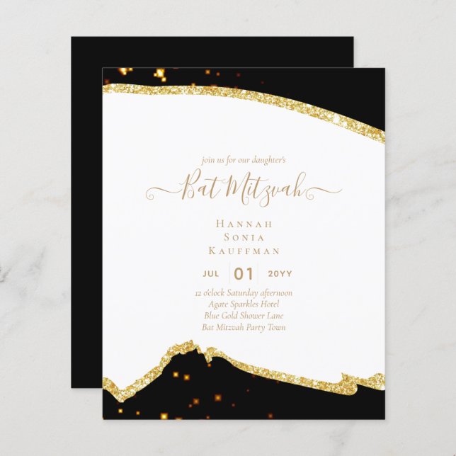 Best Value Agate Glitter BAT MITZVAH Invitations (Front/Back)
