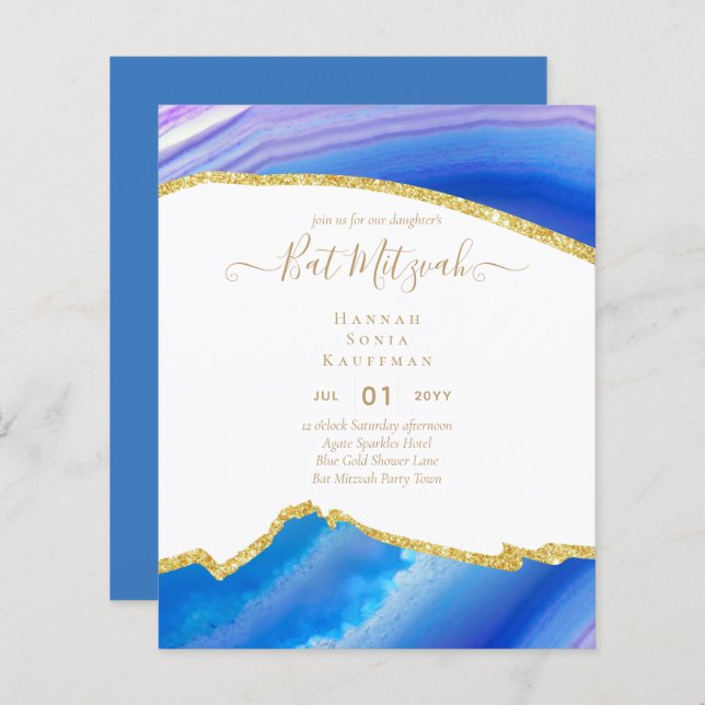 Best Value Agate Glitter BAT MITZVAH Invitations (Front/Back)
