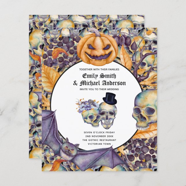 Best Value HALLOWEEN WEDDING Invite Skulls (Front/Back)