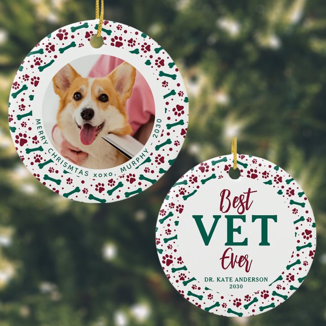 Best VET Ever Paw Prints Dog Pet Photo Veterinary Ceramic Ornament (Creator Uploaded)