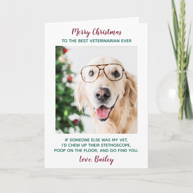 Best Veterinarian Ever Personalized Pet Photo Holiday Card (Front)
