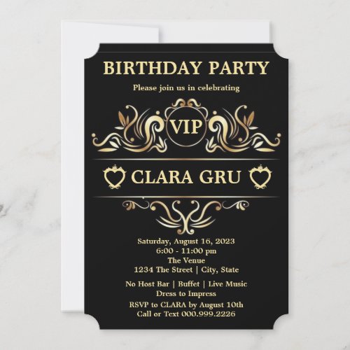 best VIP Golden  Birthday Party Invitation