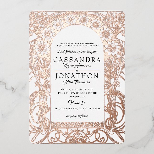BEST Wedding Invitation: Art Nouveau & Poem  Foil Invitation (Front)
