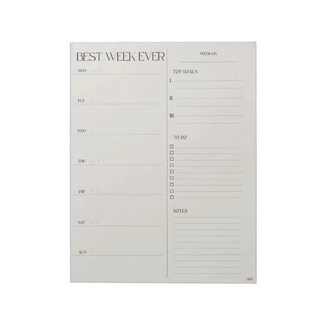 best week planner - MONDAY START Notepad (Rotated)