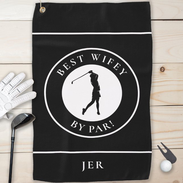 Best Wifey By Par Black White Golfer Golf Towel (Creator Uploaded)