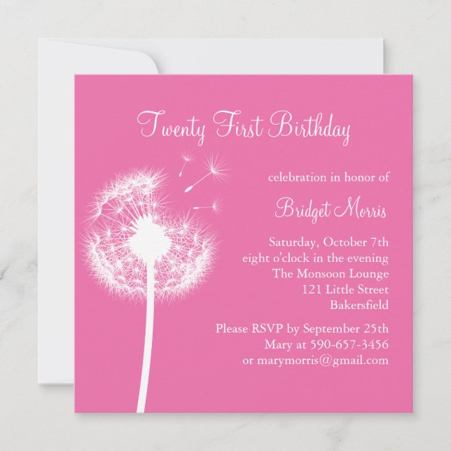 Best Wishes 21st Birthday Invitation (fuchsia) (Front)