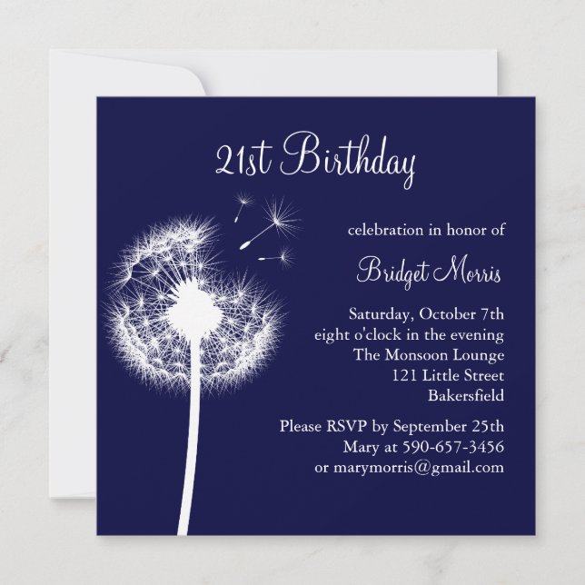 Best Wishes 21st Birthday Invitation (navy) (Front)