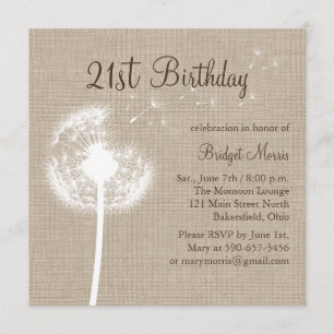 Best Wishes 21st Birthday Invitation on Burlap