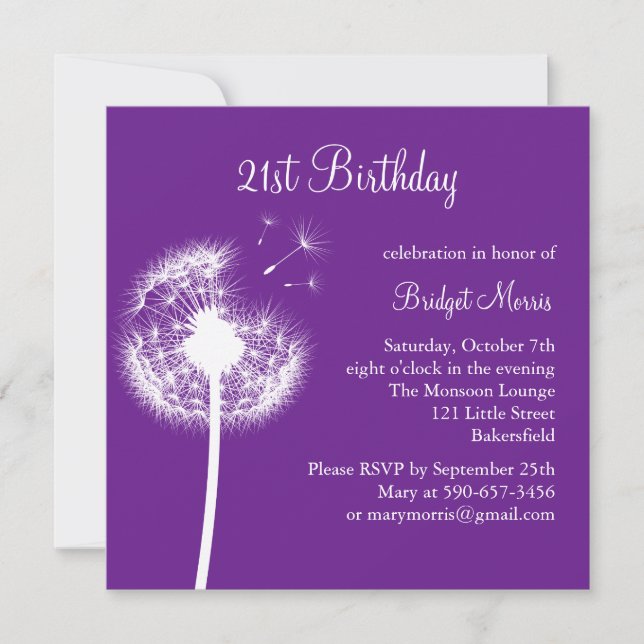 Best Wishes 21st Birthday Invitation (purple) (Front)