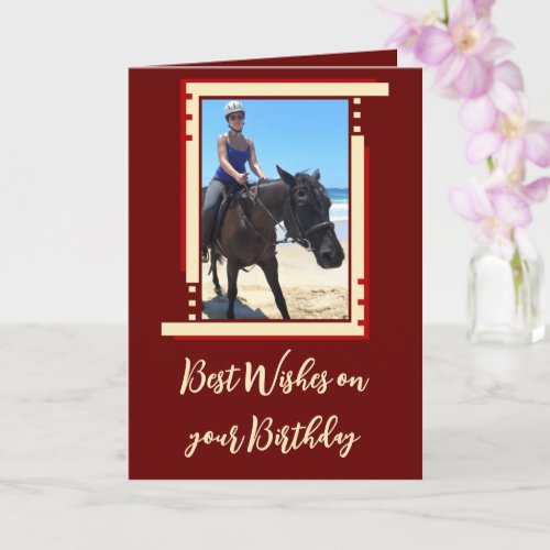 Best wishes add photo burgundy birthday card