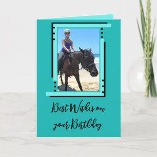 Best wishes add photo turquoise birthday card