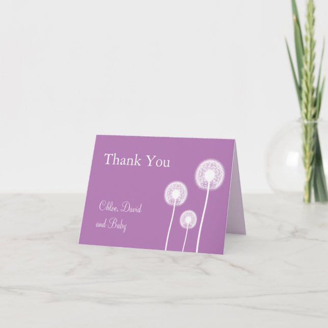 Best Wishes! Baby Shower Thank You Card (purple) (Front)