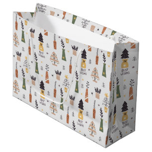 Best wishes Christmas pattern cute pine tree grey Large Gift Bag