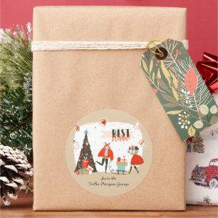 Best Wishes Christmas Retro Mid-Century Modern Classic Round Sticker