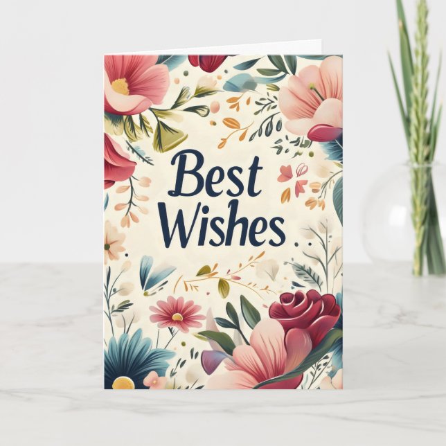 Best Wishes Colorful Flowers Holiday Card (Front)