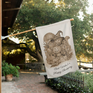 Best Wishes for a Happy Thanksgiving House Flag