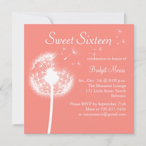 Best Wishes in Coral Sweet Sixteen Invitation