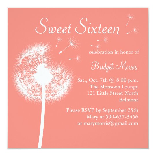 Best Wishes! in Coral Sweet Sixteen Invitation
