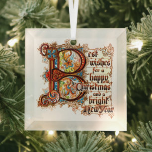 Best Wishes (in Illuminated Letters) for Xmas Glass Ornament