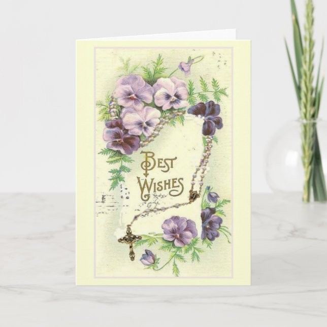 Best Wishes Lavender Pansies Rosary Card (Front)