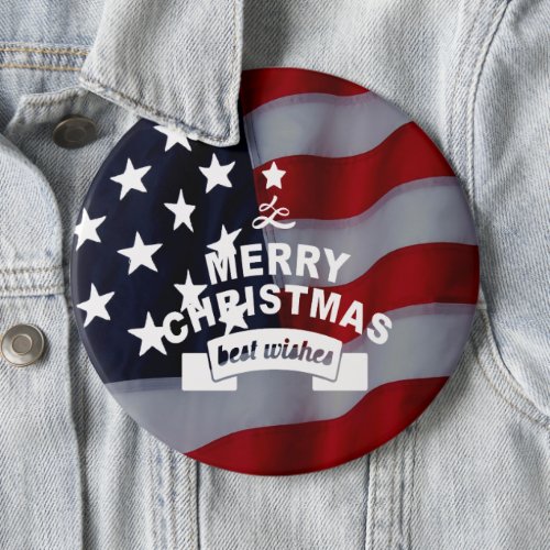 Best Wishes Merry Christmas United States Flag Art Button