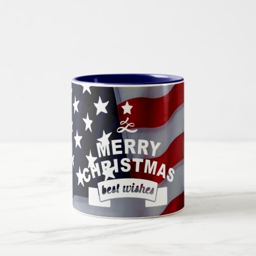 Best Wishes Merry Christmas United States Flag Art Two_Tone Coffee Mug