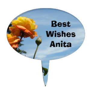 Best Wishes Name! cakepicks Orange Rose Blue Sky Cake Topper