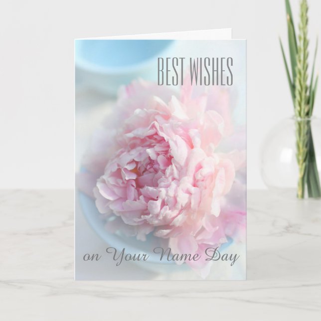 Best wishes, name day card pink peonies (Front)