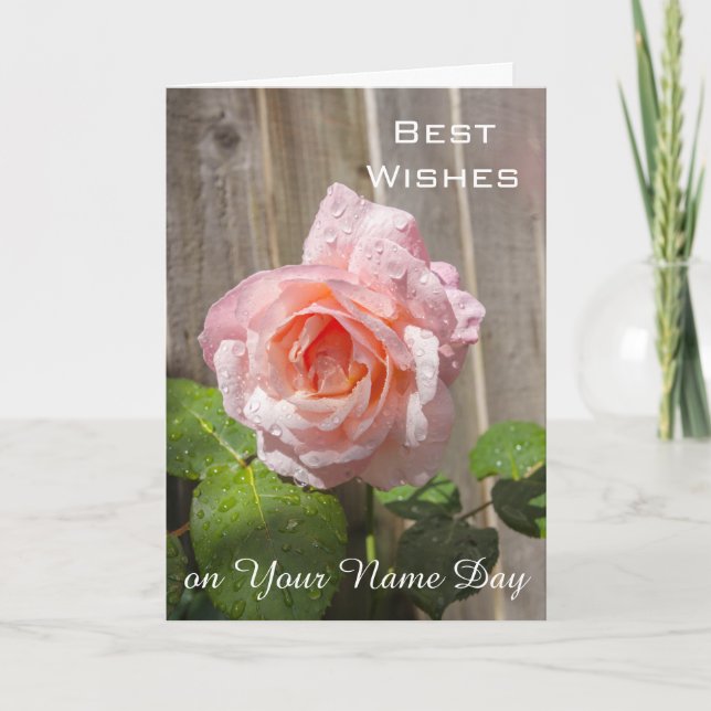 Best wishes, name day card pink rose (Front)